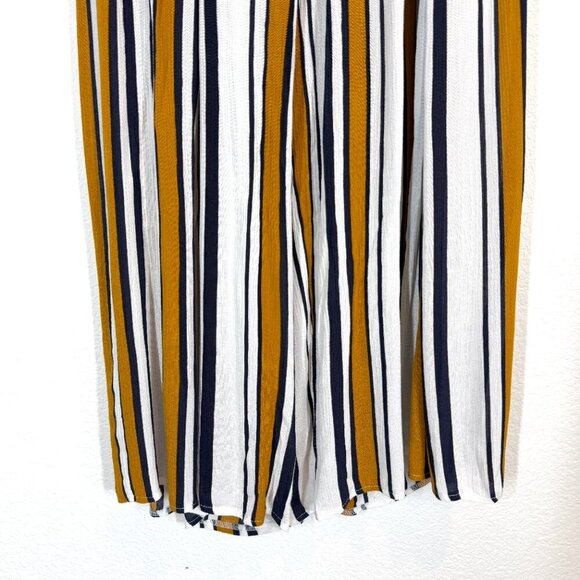 Selfie Leslie Striped Wide Leg Palazzo Pants Navy White Front Slit Small - Picture 5 of 11